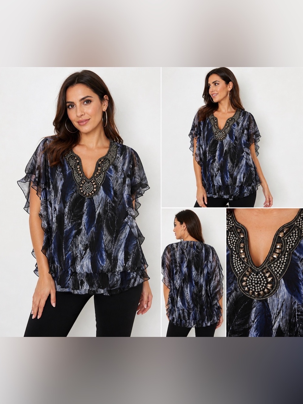Cato Elegant Black and Blue Beaded Top!